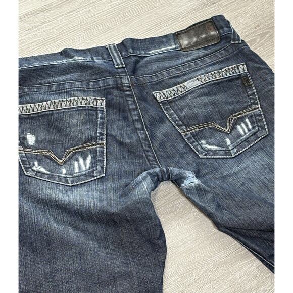Y2K Guess Jeans Rebel Straight Leg Jeans Men 34x33 Blue Distressed Button Fly - Picture 3 of 6